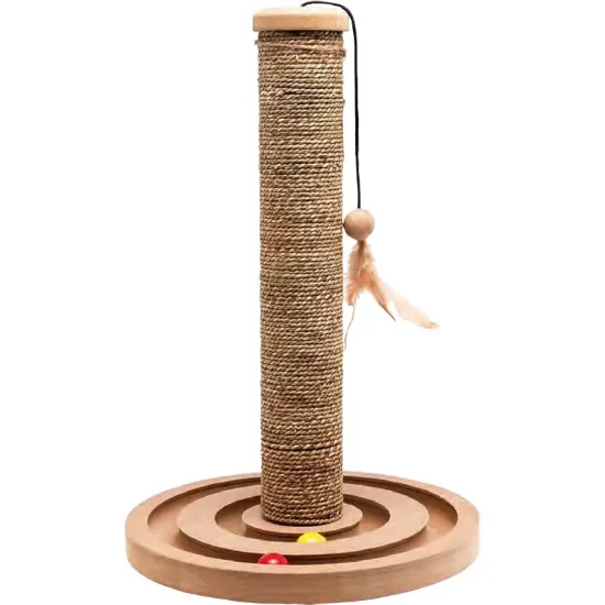 Снимка на Flamingo Cat Scratching - Модерна драскалка с дървен диск с топчета за котки и перце за игра, 30/40 см.