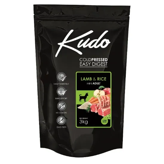 Снимка на Kudo Low Grain Lamb - Rice Mini Adult - Суха храна за кучета с агнешко месо и ориз за мини породи над 1 година, 3 кг.