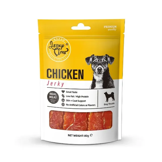 Снимка на Jerky Time - Премиум лакомство за кучета с истинско пилешко месо годно за човешка консумация, 80 гр./ 2 броя