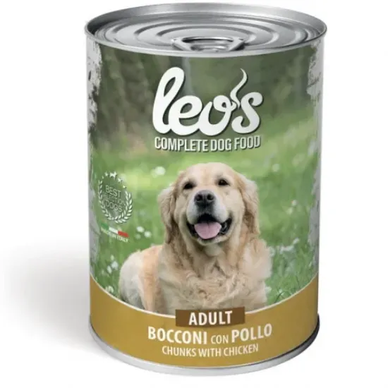 Снимка на Monge Leo’s Chunks with Chicken – Adult - Пълноценна мокра храна за кучета в зряла възраст с пилешко месо, 415 гр./5 броя