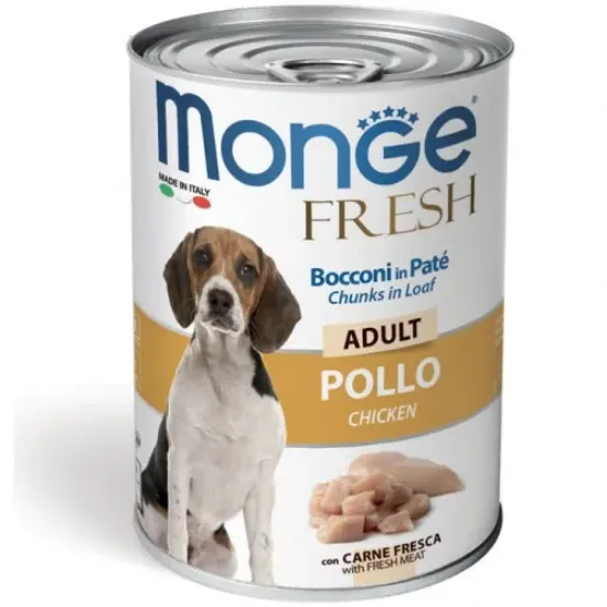 Снимка на Monge Fresh Dog Adult Chunks in Loaf with Chicken - Консервирана храна за израснали кучета, вкусни пилешки хапки в пастет, 400 гр./ 3 броя
