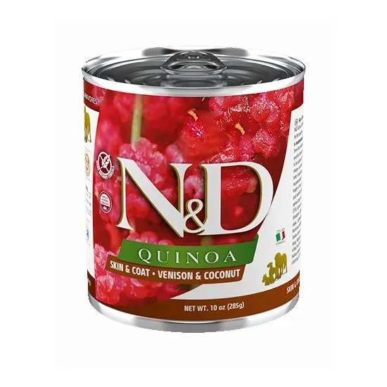 Снимка на N&D Quinoa Dog Skin & Coat Venison & Coconut - Пълноценна консервирана храна за кучета над 1г. с киноа, елен и кокос - 285 гр.