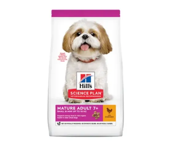 Снимка на Hill's Dog Mature Small&Miniature - Пълноценна суха храна за израснали кучета над 7 години от малки и дребни породи, с пилешко и пуешко месо. 6 кг.