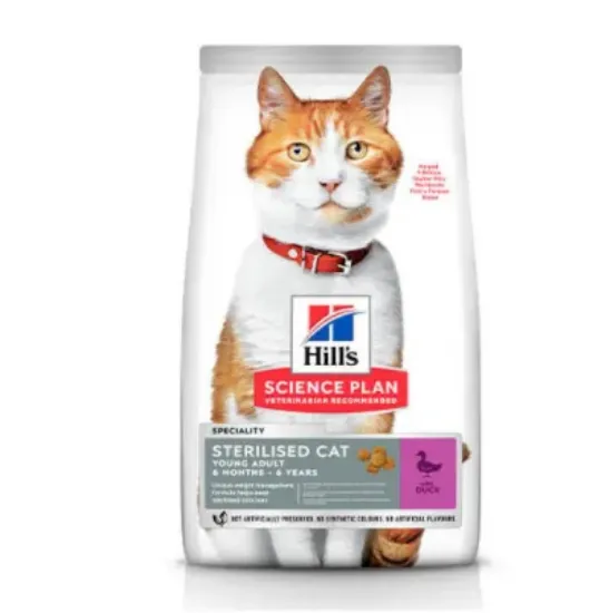 Снимка на Hill's Cat YoungAdult Sterilised Duck - Пълноценна суха храна за кастрирани котки от 6 месеца до 6 години, с патешко месо, 1.5 кг.