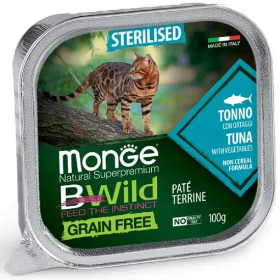 Снимка на Monge Natural Superpremium BWild Grain Free Sterilised Cat Tuna with vegetables - Премиум пастет за израснали кастрирани котки, без зърно, с риба тон и зеленчуци, 100 гр./5 броя