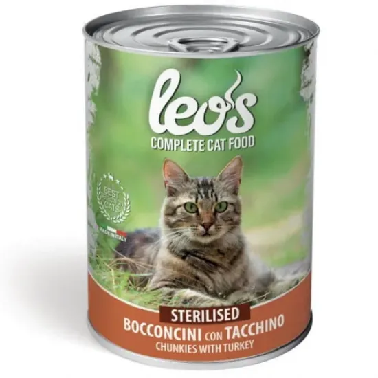 Снимка на Leo’s Chunkies with Turkey– Adult - Пълноценна мокра храна за кастрирани котки в зряла възраст с пуешко месо, 415 гр./5 броя