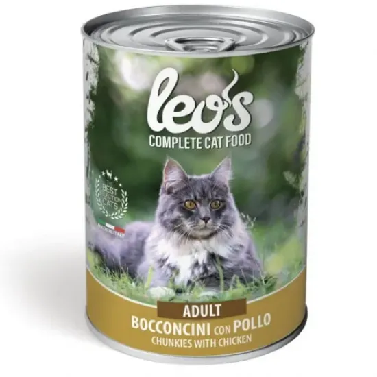 Снимка на Leo’s Chunkies with Chicken– Adult - Пълноценна мокра храна за котки в зряла възраст, вкусни хапки пилешко месо, 415 гр./ 5 броя