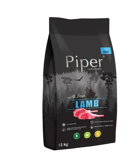 Снимка на Piper Super Premium Lamb Adult - Пълноценна суха храна за израснали кучета със свежо агнешко месо, витамин Е и Селен за здрав имунитет, 12 кг.