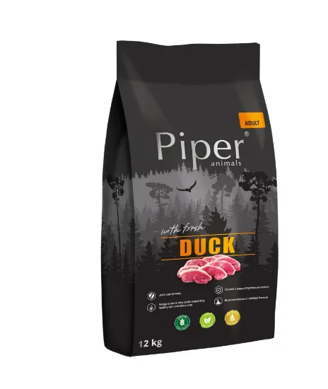 Снимка на Piper Super Premium Duck Adult - Пълноценна суха храна за израснали кучета със свежо патешко месо, витамин Е и Селен за здрав имунитет, 12 кг.