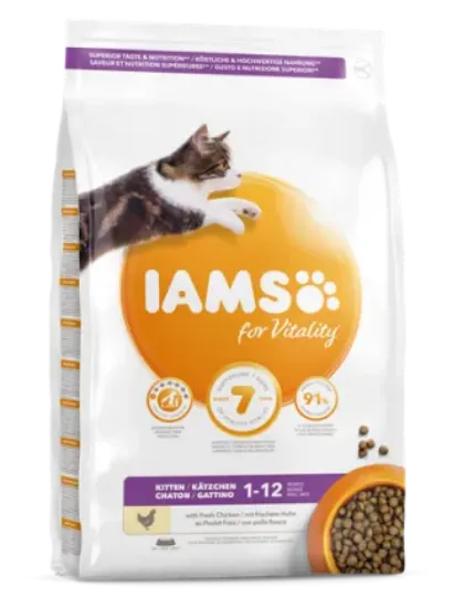 Снимка на IAMS for Vitality Kitten - Пълноценна суха храна за подрастващи котки с прясно пилешко месо, 10 кг.