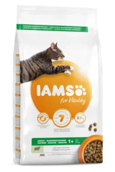 Снимка на IAMS for Vitality Adult - Пълноценна суха храна за израснали котки с агнешко месо, 10 кг.