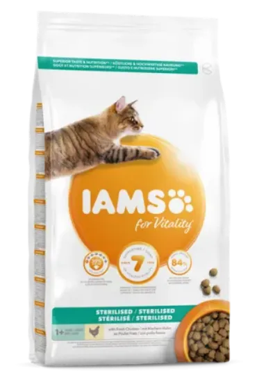 Снимка на IAMS for Vitality Cat Adult Sterilised - Пълноценна суха храна за израснали кастрирани котки с пилешко месо, 10 кг