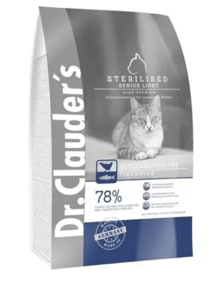 Снимка на Dr. Clauder's Cat Senior/Light Sterilized -суха храна за възрастни, кастрирани котки или котки с наднормено тегло, 1.5 кг
