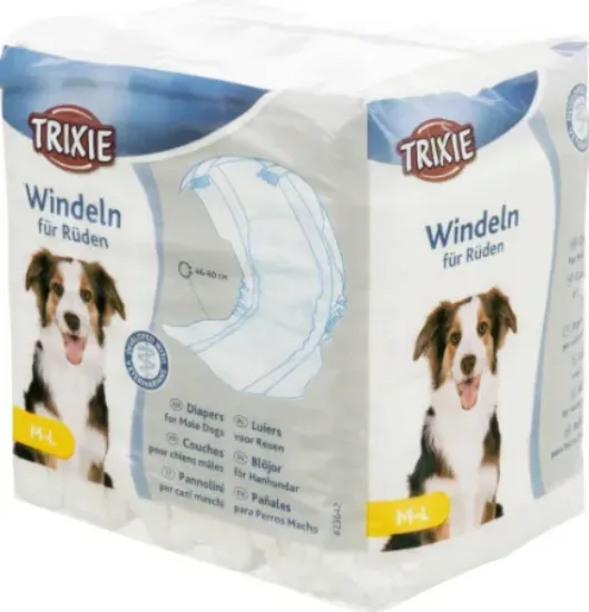 Снимка на Trixie Diapers for Male Dogs M-L - Памперс / пелена за мъжки кучета,регулируем, 46-60 см. - 12 броя