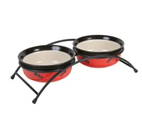 Снимка на Trixie Bowl Set - Две керамични купи с поставка за котки за храна и вода, 2х 300 мл.