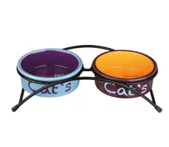 Снимка на Trixie Bowl Set - Две керамични купи с поставка за храна и вода за кучета и котки, 2 х 300 мл.