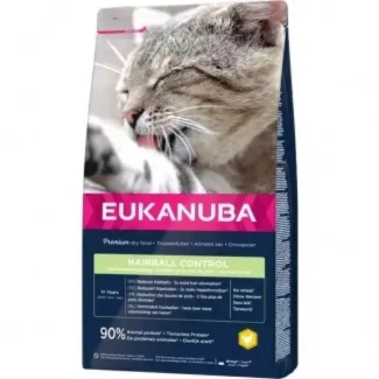 Снимка на Eukanuba Hairball Control Adult - Пълноценна суха храна за израснали котки против космени топки, с пилешко месо, 10 кг.