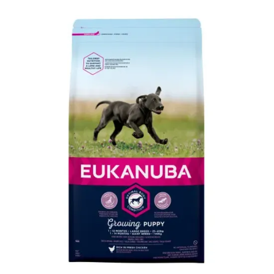 Снимка на Eukanuba Puppy Large Breed - Пълноценна суха храна за подрастващи кучета от големи породи с пилешко месо, 15 кг.