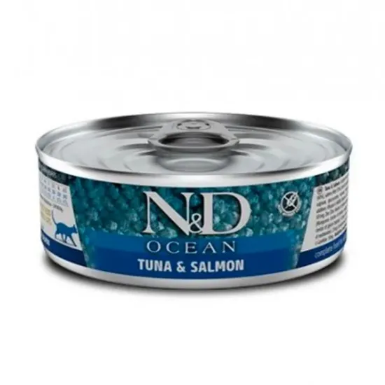 Снимка на N&D Ocean Cat Tuna and Salmon Adult Grain Free - Консервирана храна за израснали котки над 1 година, с риба тон и сьомга, без зърно, 70 гр./ 3 броя