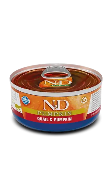 Снимка на N&D Cat Quail & Pumpkin Can - Консервирана храна за израснали котки с пъдпъдък и тиква, 70 гр. / 3 броя