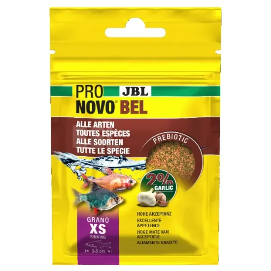 Снимка на JBL Pronovo BEL GRANO XS - Основна храна , гранули с размер XS за всички аквариумни риби с размер 3-5 см. 18 гр. / 20 мл.