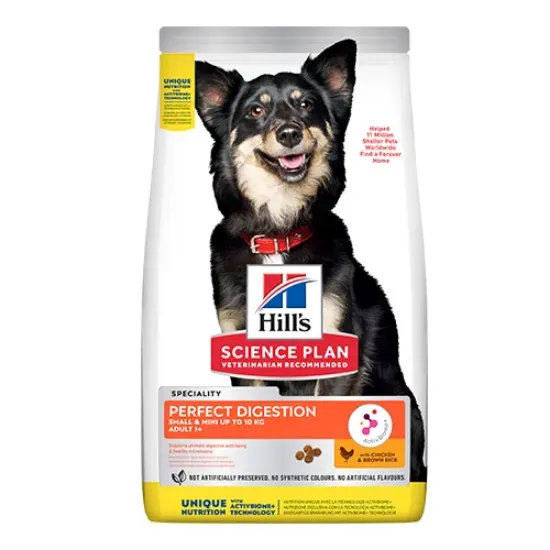 Снимка на Hill’s Science Plan PERFECT DIGESTION SMALL & MINI Adult - Пълноценна суха храна за израснали кучета над 1г. от дребни и мини породи, за отлично храносмилане, с пилешко и кафяв ориз, 1.5 кг.