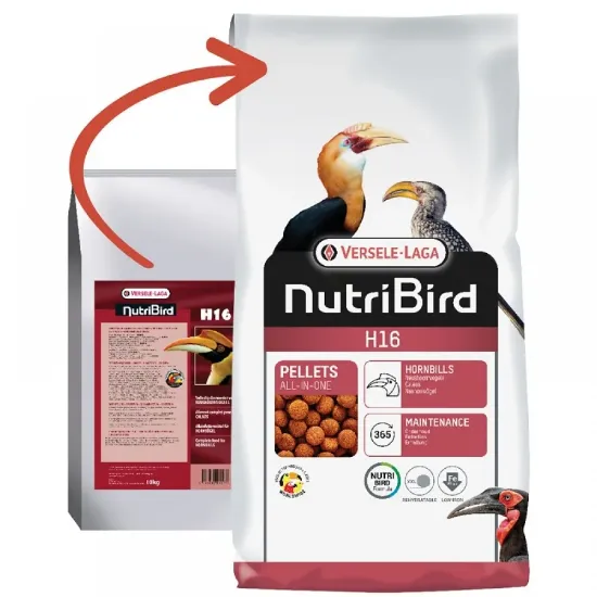 Снимка на Versele-Laga NutriBird H16 - Пълноценна eкструдирана храна за носорогови, плодоядни птици, 10 кг.
