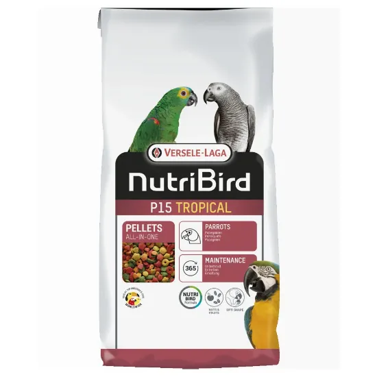 Снимка на Versele-Laga Nutribird P15 Tropical - Пълноценна ежедневна храна за големи папагали, екструдирани пелети – многоцветни, тропически вкус, 1 кг.
