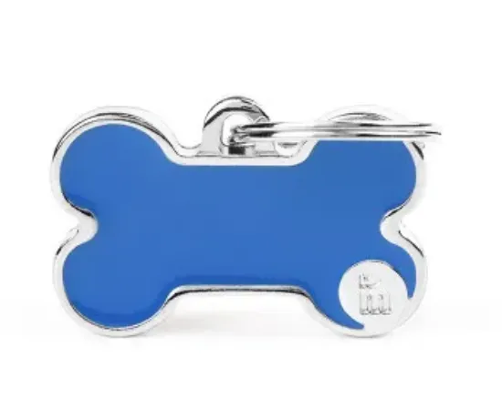 Снимка на My Family ID Tag Basic - Модерен медальон/ адресник за кучета във форма на кокал, син