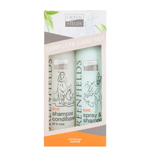 Снимка на Green fields Complete Care Set - Комплект класически шампоан с балсам и сух шампоан за кучета, 2 х 250 мл.
