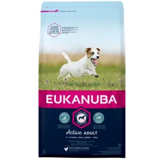 Снимка на Eukanuba Dog Adult Mini - Пълноценна суха храна с малки гранули за израснали кучета от малки породи с пилешко и пуешко, 2 кг.