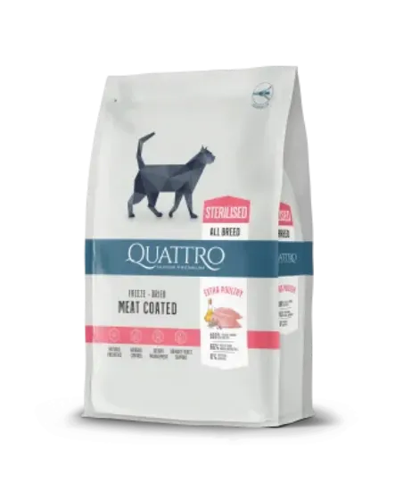 Снимка на Quattro Cat Sterilized - Пълноценна суха храна за израснали кастрирани котки с пилешко месо, 7 кг.