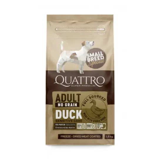 Снимка на Quattro Small Breed - Пълноценна храна за кучета над 1 година от малки породи, с патешко месо, 1.5 кг.
