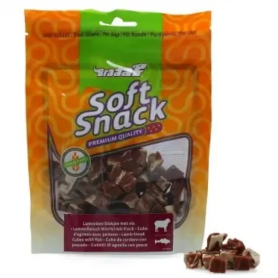 Снимка на Braaaf Soft Snack Cubes Lamb Аnd Fish - Меки лакомства за кучета, вкусни кубчета с агнешко и риба - 85 гр./ 2 пакета