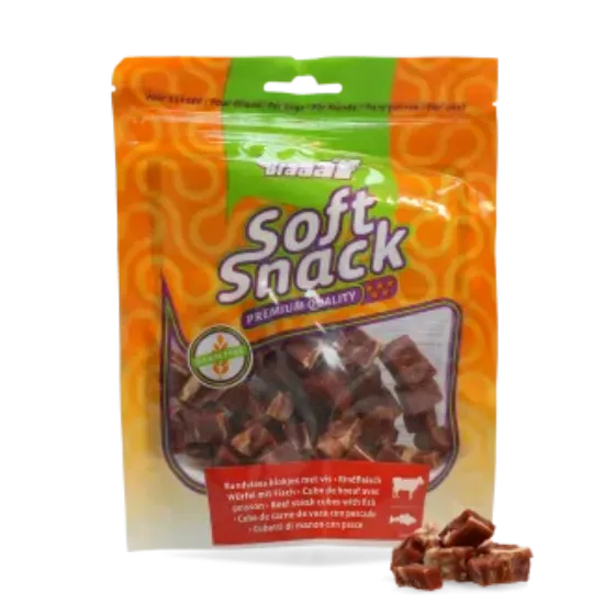 Снимка на Braaaf Soft Snack Cubes Beef Аnd Fish - Меки лакомства за кучета, вкусни кубчета с телешко и риба - 85 гр./ 2 пакета