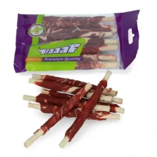 Снимка на Braaaf Twisted sticks with beef and fish - Вкусни усукани солети за кучета с телешко месо и риба, 280 гр.
