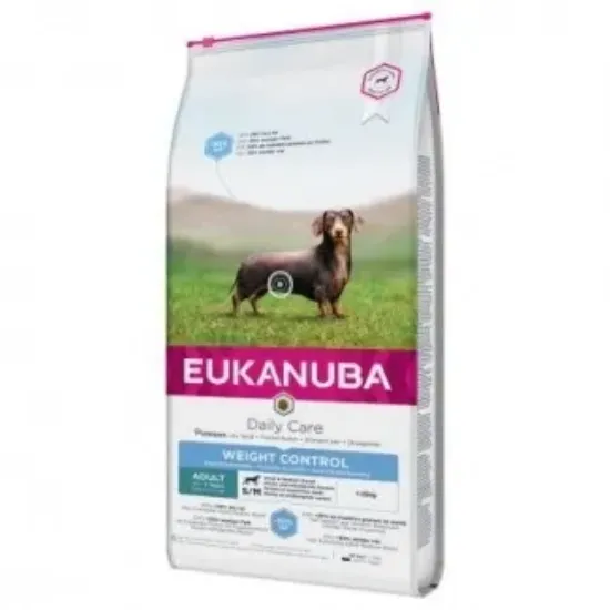 Снимка на Eukanuba Daily Care Control Weight - Пълноценна суха храна за израснали кучета от малки и средни породи за поддържане на здравословно тегло със сушено пиле и пуйка, 2.3 кг