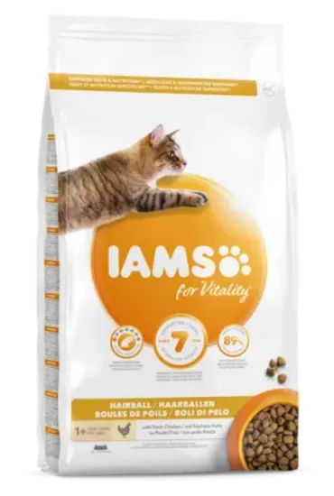 Снимка на Iams Cat New - Пълноценна суха храна за израснали котки против космени топки с пилешко и пуешко месо, 800 гр.