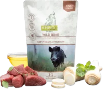 Показвай детайлите за Isegrim Monoprotein - Висококачествен пауч за израснали кучета с месо от див глиган, 410 гр Снимка на Isegrim Monoprotein - Висококачествен пауч за израснали кучета с месо от див глиган, 410 гр
