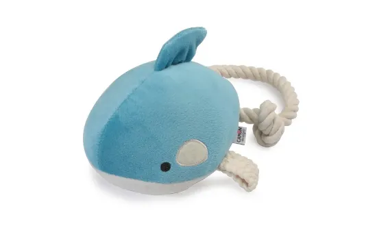 Снимка на Camon - Играчка за кучета, плюшен кит с въже 25 см.