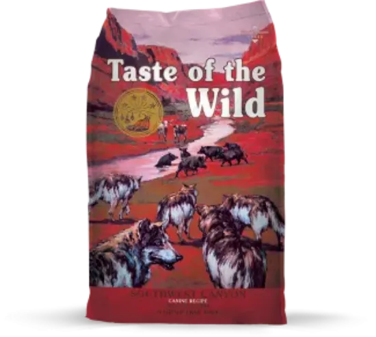 Снимка на Taste of the Wild Canyon Canine Intl - Премиум храна, подходяща за кучета във всички фази на развитие от кученце до възрастно куче с месо от глиган, 2 кг.