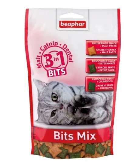 Снимка на Beaphar Bits Mix - Малцови котешки хапки микс за свеж дъх - 150 гр.