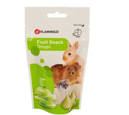 Снимка на Flamingo Snacks Drops Apple - Вкусно лакомство за гризачи, снакс от ябълка, 75 гр.