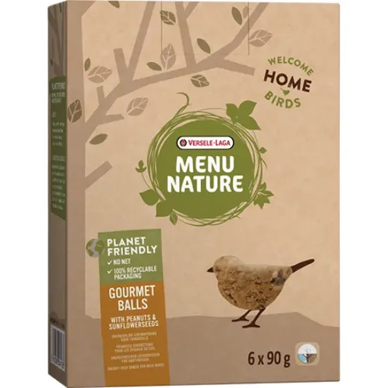 Снимка на Versele Laga Menu Nature Gourmet balls with Peanuts / sunflower seeds - Високоенергийна, допълваща храна за диви птици под формата на топки с фъстъци и слънчоглед, 6 броя х 90 гр.