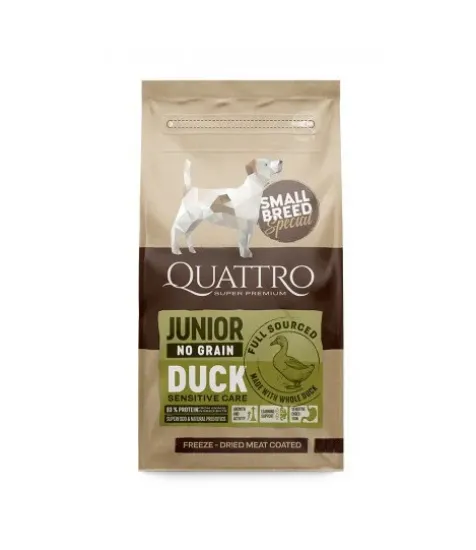 Снимка на Quattro MINI Junior - Пълноценна суха храна за подрастващи кучета от малки и мини породи с патешко месо, 7 кг.