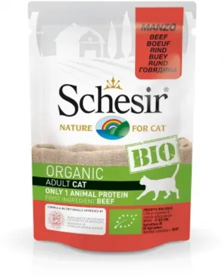 Снимка на Schesir Cat Bio - Био пауч за котки, без зърно, със говеждо месо, 85 гр./3 броя