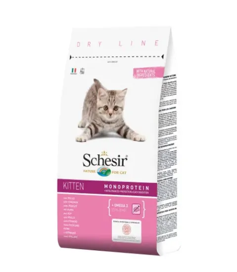 Снимка на Schesir Kitten with Chicken - Пълноценна суха храна за подрастващи котки от 1 до 12 месеца с пилешко месо, 400 гр.