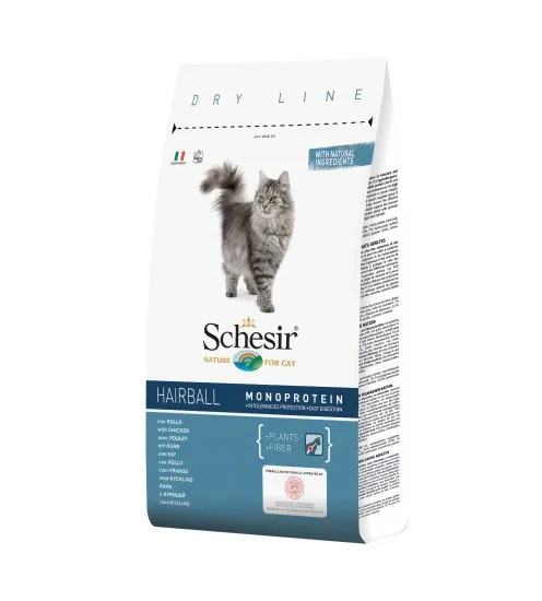 Снимка на Schesir Hairball with Chicken -Пълноценна суха храна за израснали дългокосмести котки, против топки косми, с пилешко месо, 400 гр.