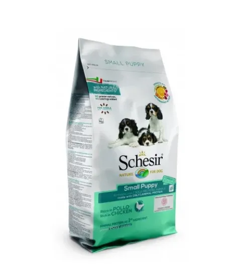 Снимка на Schesir MINI Puppy Monoprotein - Пълноценна суха храна за подрастващи кучета от малки и мини породи с пилешко месо, 800 гр.