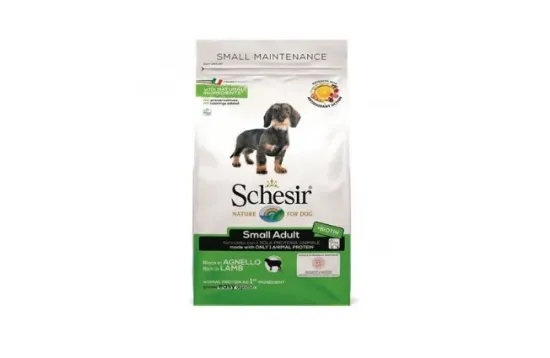 Снимка на Schesir MINI Adult Monoprotein - Пълноценна суха храна за израснали кучета малки и дребни породи с агнешко месо, 800 гр.